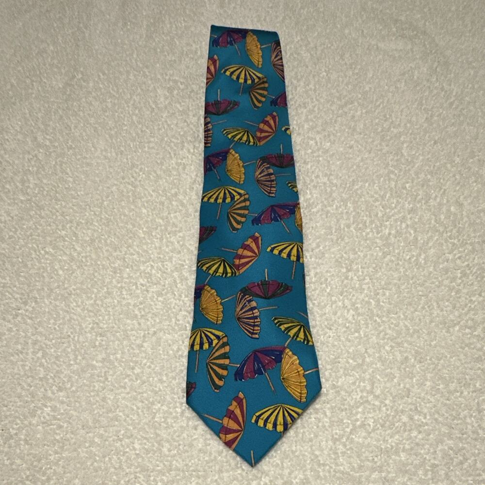 Kenneth Gordon Italian Silk Hand-Sewed Necktie Hand Printed Beach Umbrellas